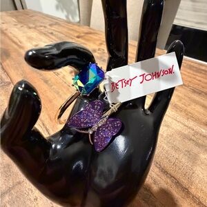 Betsey Johnson Purple Butterfly & Iridescent Blue Stone Bracelet